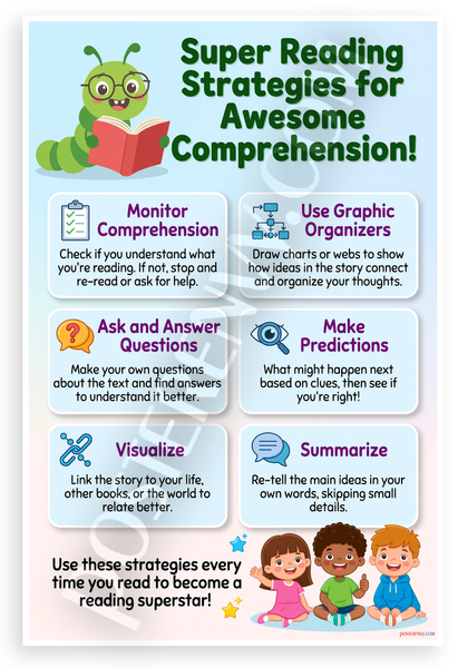 Super Reading Strategies for Awesome Comprehension Educational 12x18 US Made Poster