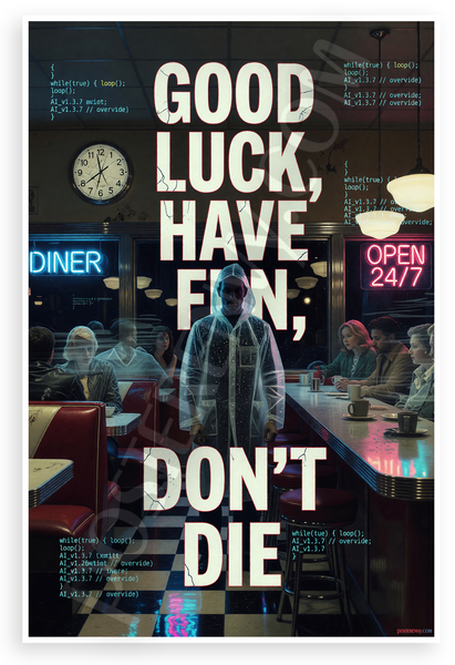 Good Luck Have Fun Don't Die Diner Time Loop Motivational 12x18 US Made Poster