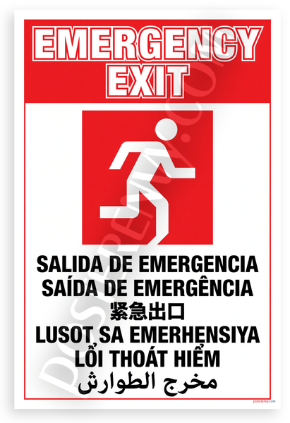 Emergency Exit Multilingual Safety Sign Running Figure 12x18 US Made Poster