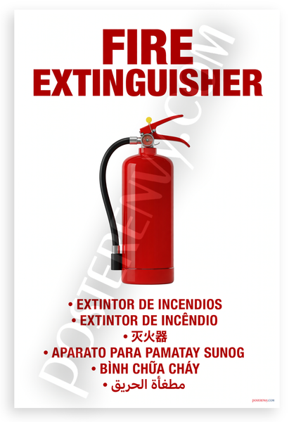 Fire Extinguisher Safety Multilingual Workplace 12x18 US Made Poster