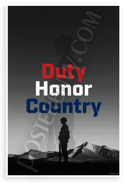 Duty Honor Country Soldier Silhouette Mountains Military 12x18 US Made Poster