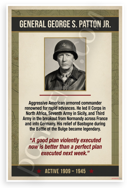 General George S. Patton Jr. "Good Plan Violently Executed" Historical 12"x18" US Made Poster
