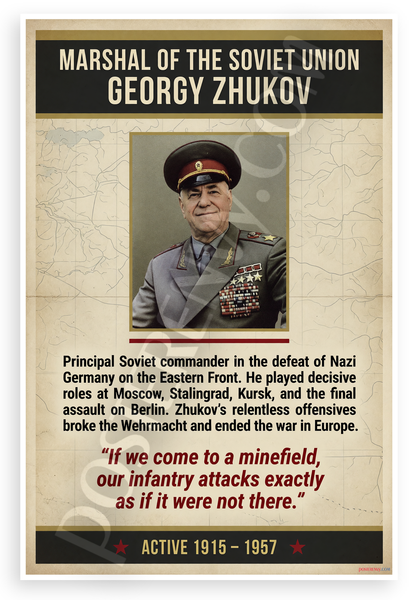 Georgy Zhukov WWII Soviet Marshal Military History 12"x18" US Made Poster