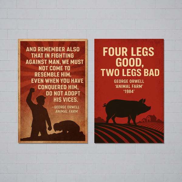 George Orwell Animal Farm Literary Quote Poster Set — 2 Prints 12x18 Inch US Made