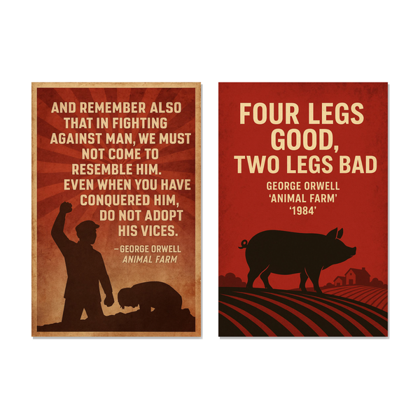 George Orwell Animal Farm Literary Quote Poster Set — 2 Prints 12x18 Inch US Made