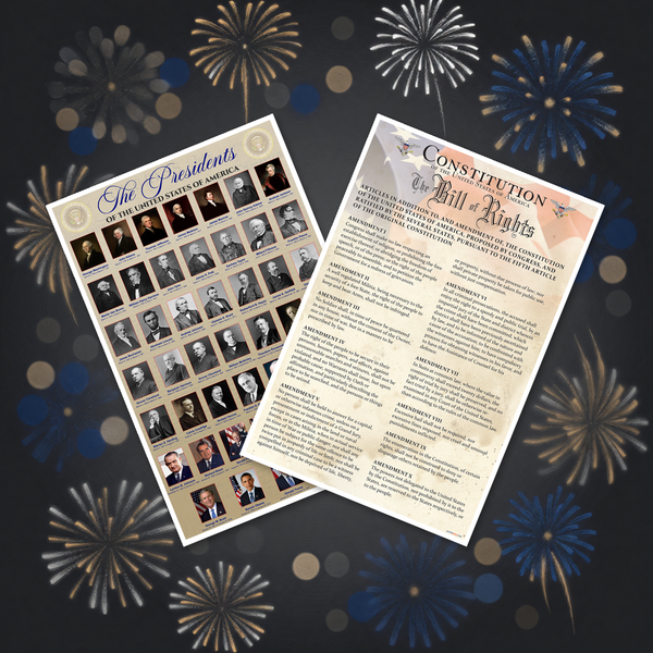 The Presidents of the United States & Bill of Rights Poster Set — 2 Prints 12x18 Inch US Made