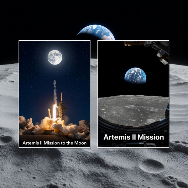 Artemis II Mission Rocket Launch and Earthrise Poster Set — 2 Prints 12x18 Inch US Made