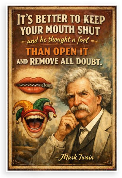 Mark Twain "Keep Your Mouth Shut" Vintage Quote 12"x18" US Made Poster