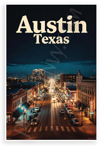 Austin Texas Cityscape Night Lights 12"x18" US Made Poster