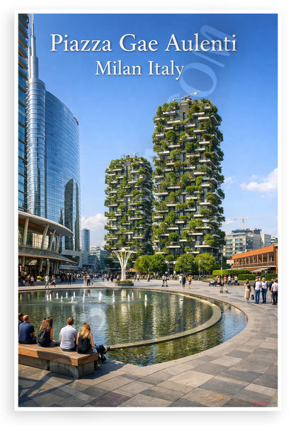Piazza Gae Aulenti Milan Italy Urban Architecture 12"x18" US Made Poster