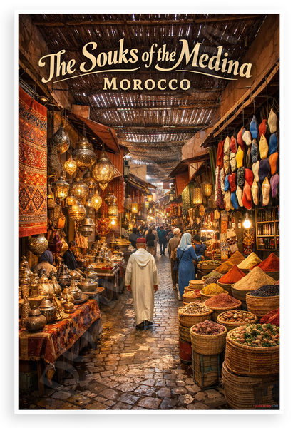 The Souks of the Medina Morocco Marketplace 12"x18" US Made Poster