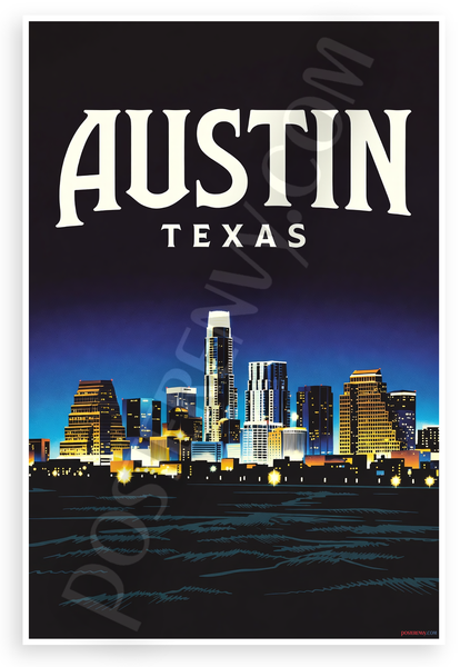 Austin Texas City Skyline Night Lights 12"x18" US Made Poster