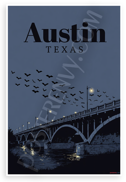 Austin Texas Bats Congress Avenue Bridge Night Scene 12x18 US Made Poster