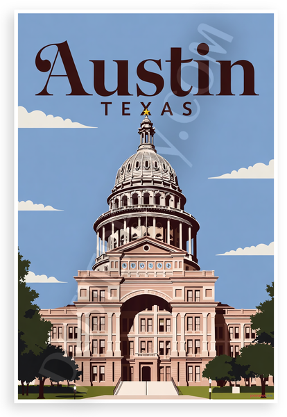 Austin Texas State Capitol Building Vintage Travel 12"x18" US Made Poster