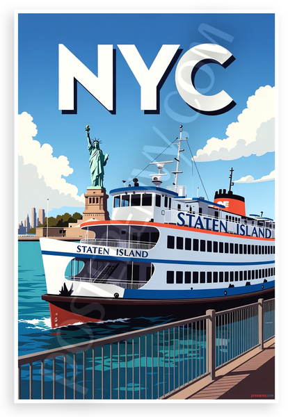 NYC Staten Island Ferry Statue of Liberty Travel 12"x18" US Made Poster
