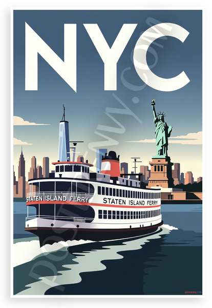 NYC Staten Island Ferry Statue of Liberty Skyline 12"x18" US Made Poster