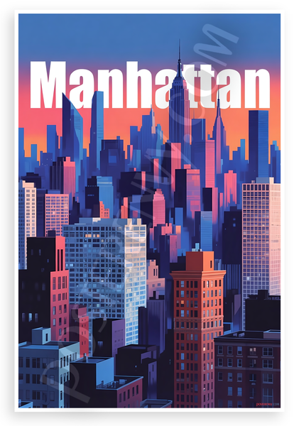 Manhattan Skyline Sunset Cityscape New York 12"x18" US Made Poster