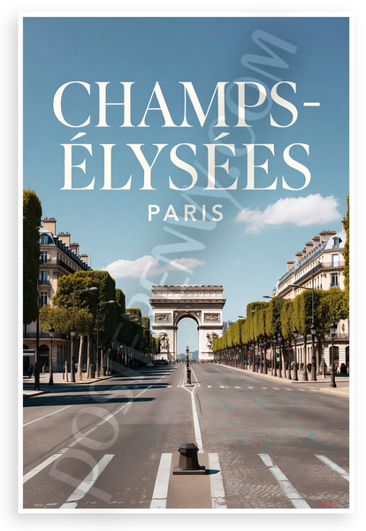 Champs-Élysées Paris Arc de Triomphe Street View 12"x18" US Made Poster