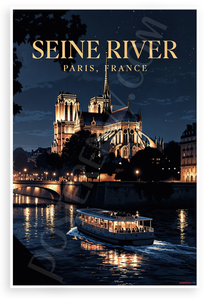 Seine River Paris France Night Scene 12x18 US Made Poster