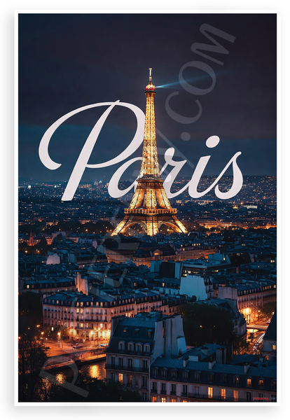 Paris Eiffel Tower Night Skyline Cityscape 12"x18" US Made Poster