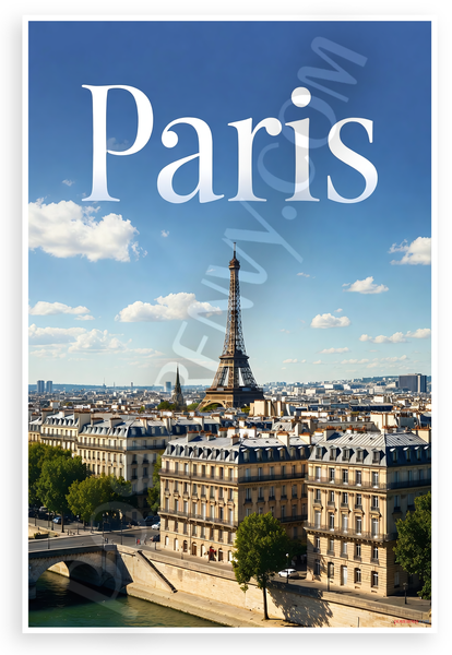 Paris Eiffel Tower Cityscape Travel 12"x18" US Made Poster