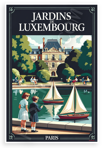 Jardins De Luxembourg Paris Vintage Travel 12"x18" US Made Poster