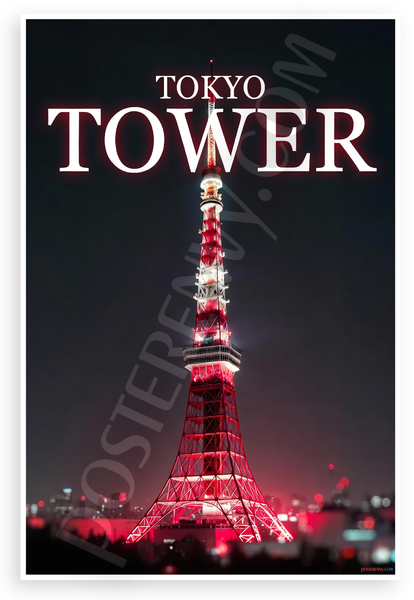 Tokyo Tower Night Lights Red Glow Cityscape 12"x18" US Made Poster