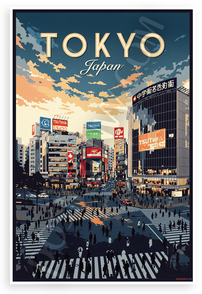 Tokyo Japan Cityscape Illustration 12"x18" US Made Poster