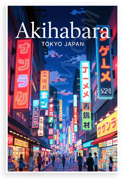Akihabara Tokyo Japan Neon Street Scene 12"x18" US Made Poster