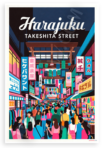 Harajuku Takeshita Street Tokyo Night Market 12x18 US Made Poster