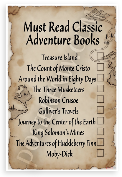 Must Read Classic Adventure Books Checklist 12"x18" US Made Poster