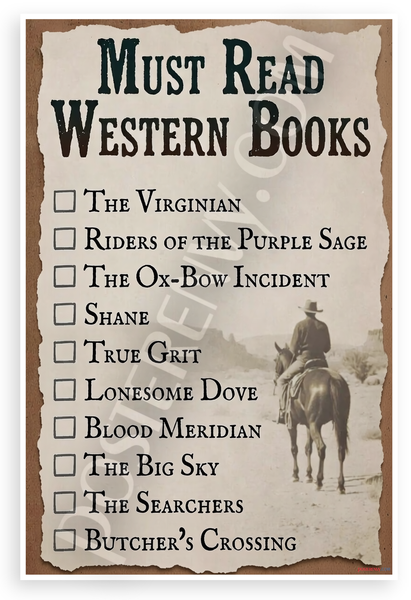 Must Read Western Books Checklist Vintage Style 12x18 US Made Poster
