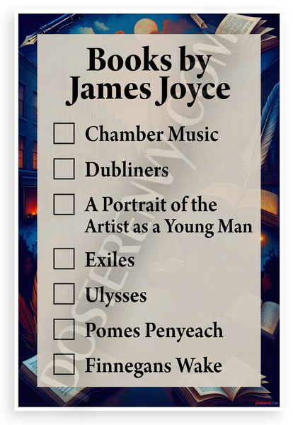 James Joyce Books Checklist Literary 12"x18" US Made Poster