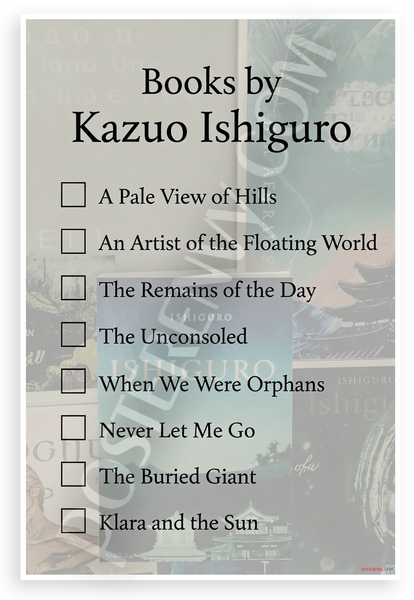 Kazuo Ishiguro Books Checklist Literature Author 12"x18" US Made Poster