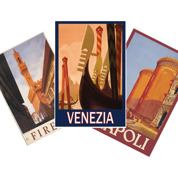 Vintage Italy Travel 3 Poster Set | Firenze Florence, Napoli, Venezia Venice — 3 Prints 12x18 Inch US Made