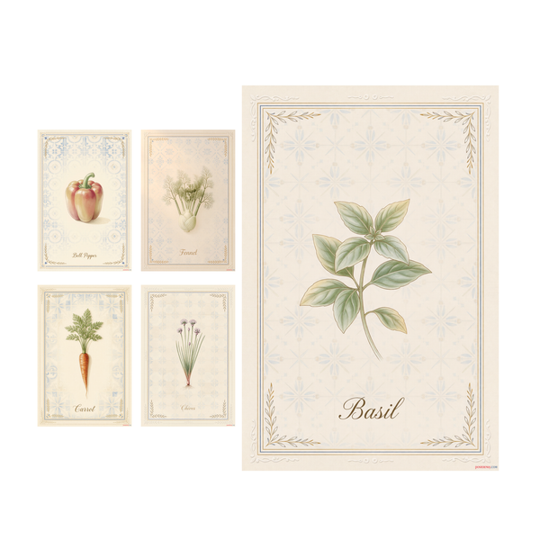 Provençal Botanical Vegetables Bell Pepper, Carrot, Chives, Fennel, Basil 5 Poster Set — 5 Prints 12x18 Inch US Made