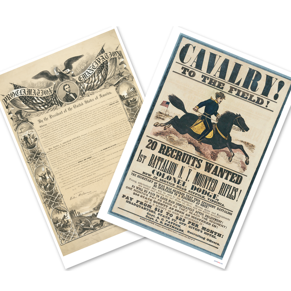 Civil War Emancipation Proclamation, Cavalry Recruiting 2 Poster Set — 2 Prints 12x18 Inch US Made