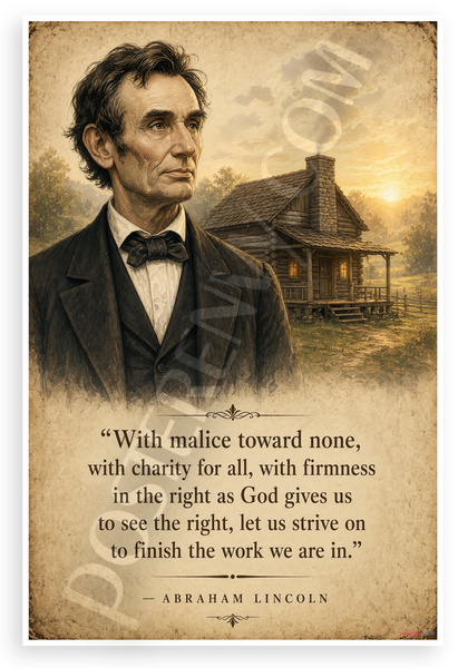 Abraham Lincoln Malice Toward None Quote Historical 12"x18" US Made Poster