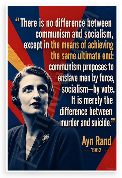 Ayn Rand "No Difference Between Communism And Socialism" Political 12"x18" US Made Poster