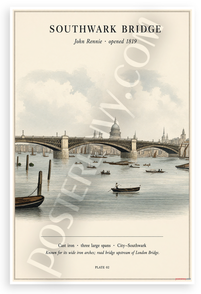 Southwark Bridge John Rennie Architectural 12"x18" US Made Poster