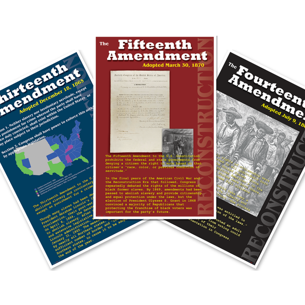 3 Poster Set — 13th, 14th, 15th Amendment Civil War Reconstruction Era — 3 Prints 12x18 Inch US Made