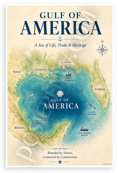 Gulf of America Watercolor Map Marine Life Nature 12"x18" US Made Poster