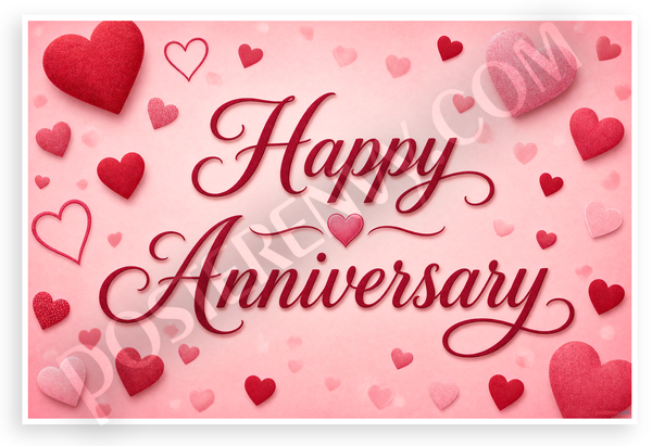Happy Anniversary Romantic Heart Design 12"x18" US Made Poster