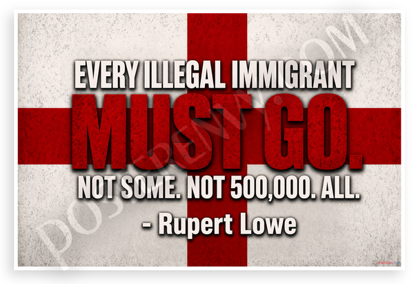 Rupert Lowe 'Every Illegal Immigrant Must Go' Political 12"x18" US Made Poster