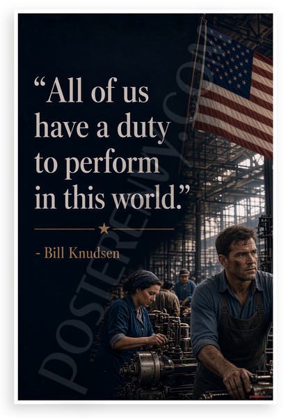 Bill Knudsen 'All Of Us Have A Duty To Perform In This World' Patriotic 12"x18" US Made Poster