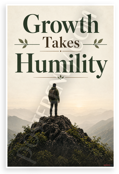 Growth Takes Humility Motivational Mountain Landscape 12"x18" US Made Poster