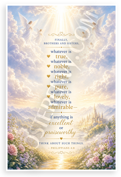 Philippians 4:8 Scripture Quote Heavenly Angels 12"x18" US Made Poster