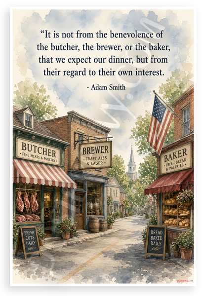 Adam Smith "It Is Not From The Benevolence Of Butcher Brewer Baker" Quote 12"x18" US Made Poster