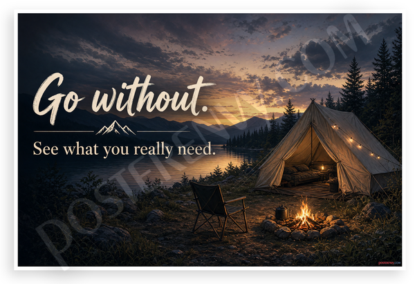 Go Without See What You Really Need Camping Inspirational 12x18 US Made Poster