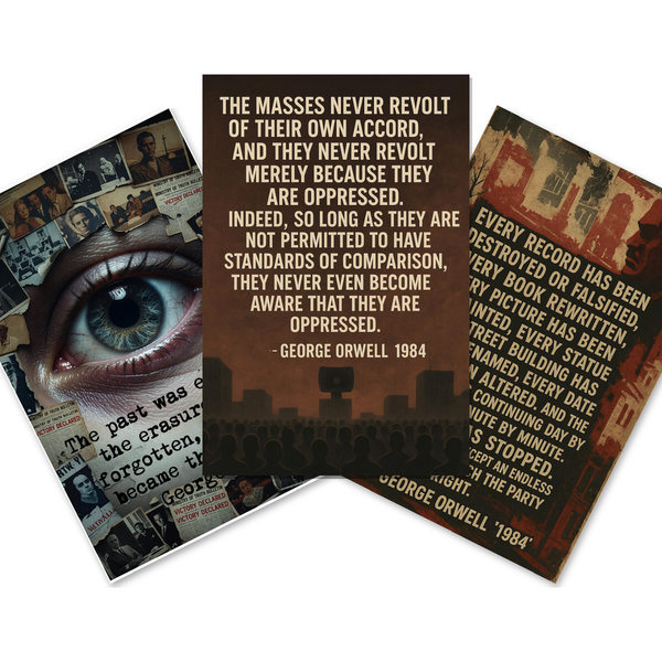 George Orwell 1984 — 3 Poster Set — The Past Was Erased, Every Record Destroyed, The Masses Never Revolt — 12x18 Inch | Made in USA
